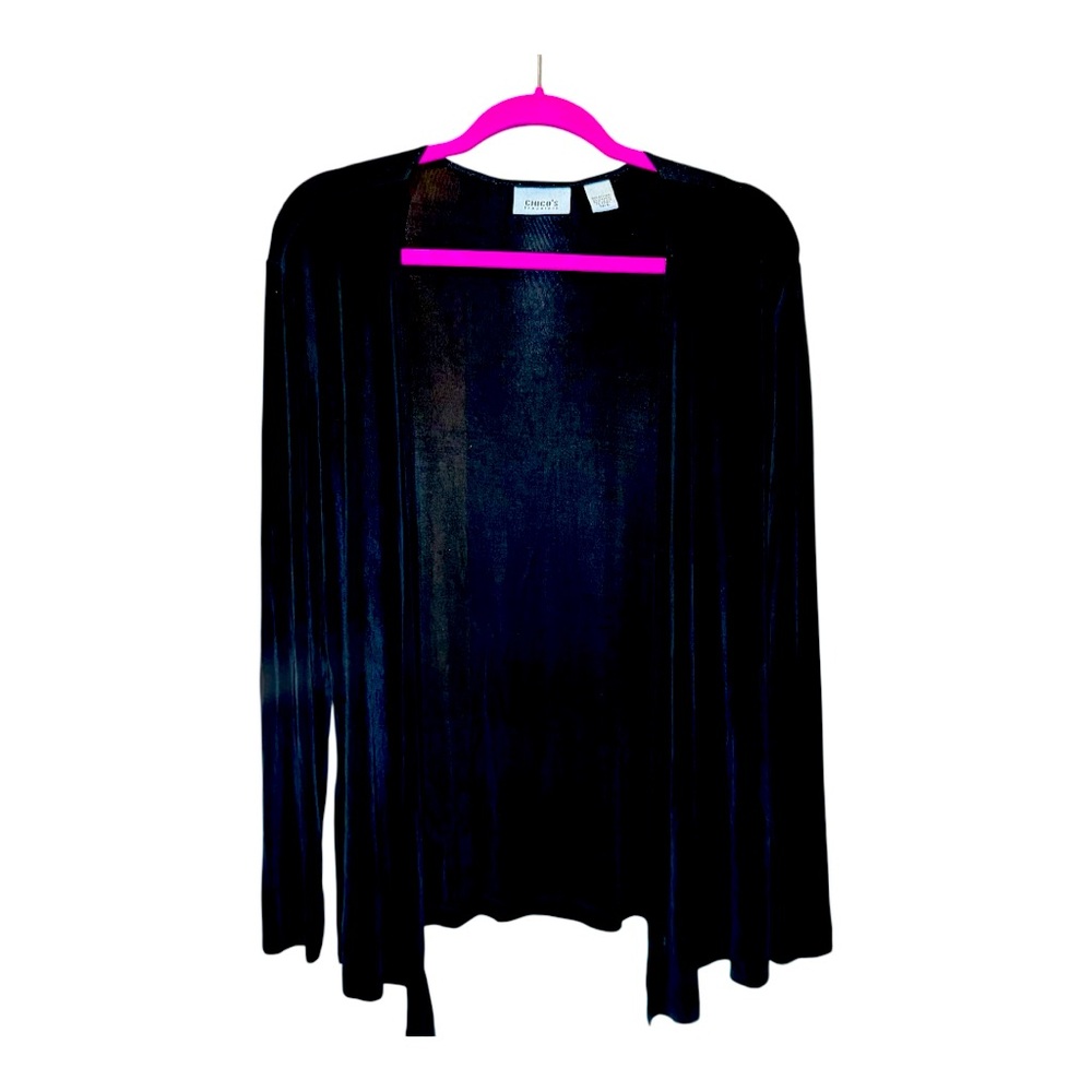 CHICO’S Travelers Black Open Front Cardigan Size 0 (Chico’s Vanity Sizing)